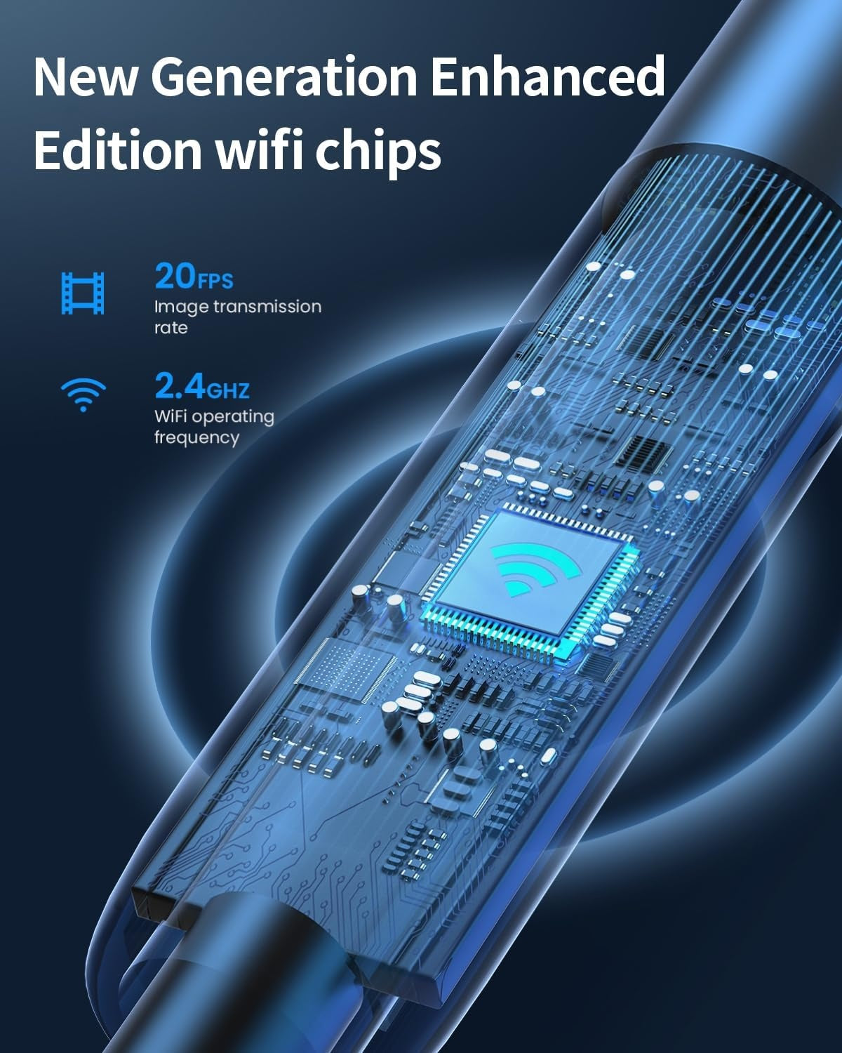 NÖRDIC 5m Endoskopkamera med dobbeltlinse til mobiltelefon med lys, 1080P HD, 8 LED-lys, vandtæt IP67, intet WiFi kræves, Android og iOS