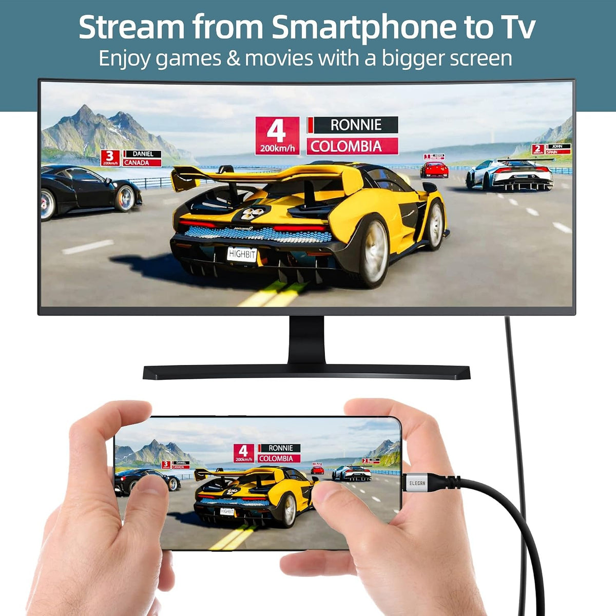 NÖRDIC Fiber AOC 10m USB-C til HDMI 2.1-kabel 8K@60Hz, 4K@120Hz, 48Gbps, HDR, kompatibel med Thunderbolt 3 og 4