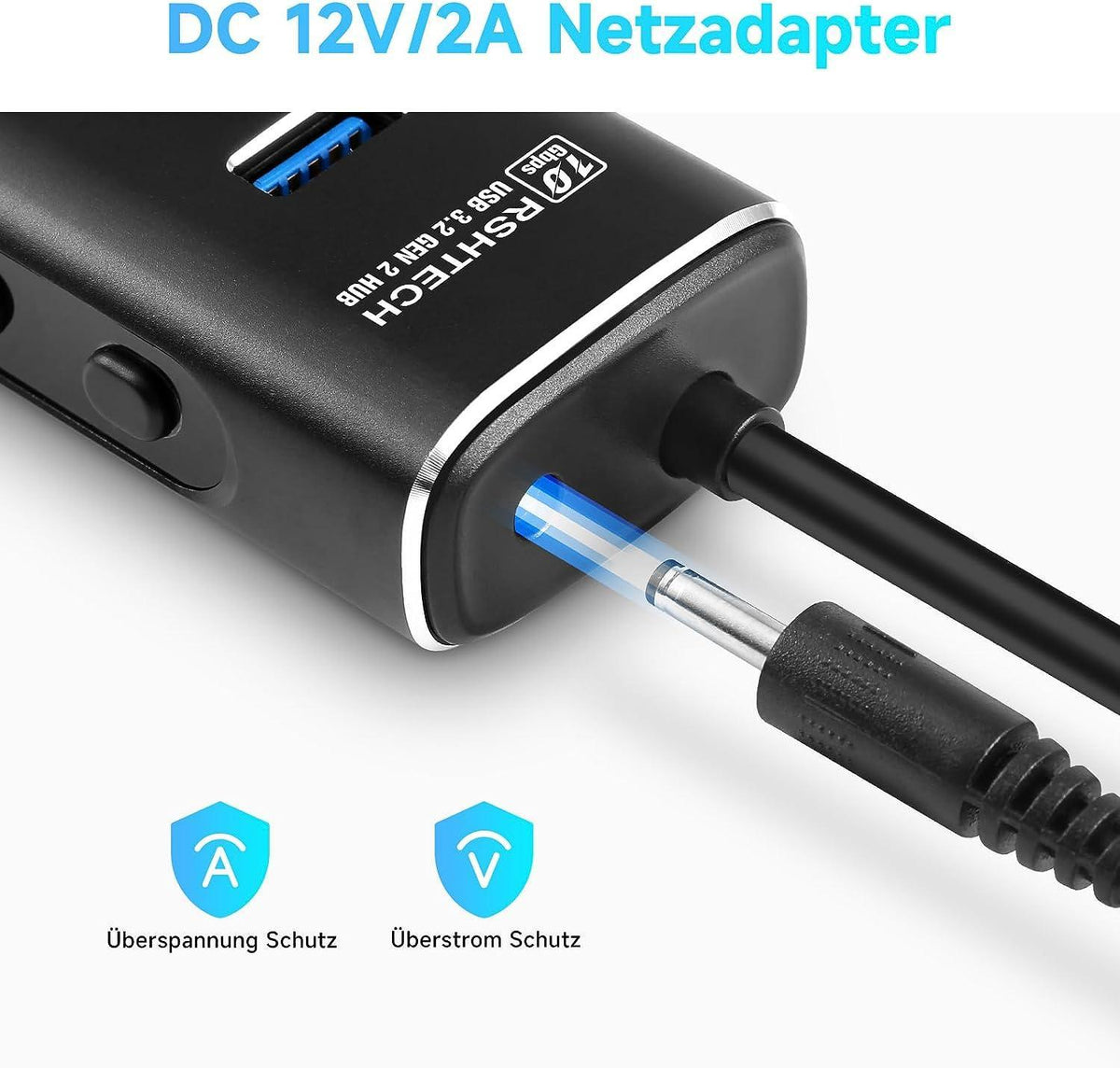 NÖRDIC GEN 3.2 USB-C og USB-A drevet Hub 7ports 7x10Gbps 1m kabel individuel switch