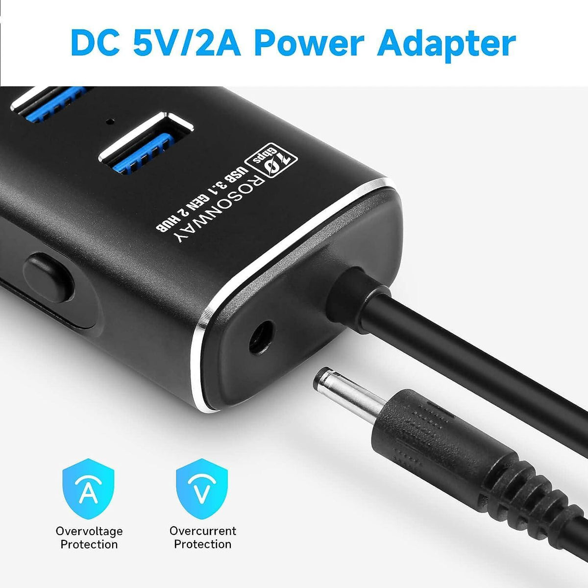 NÖRDIC Gen2 3.2 USB-A 4-ports Powered Hub 10Gbps 1m kabel individuel switch