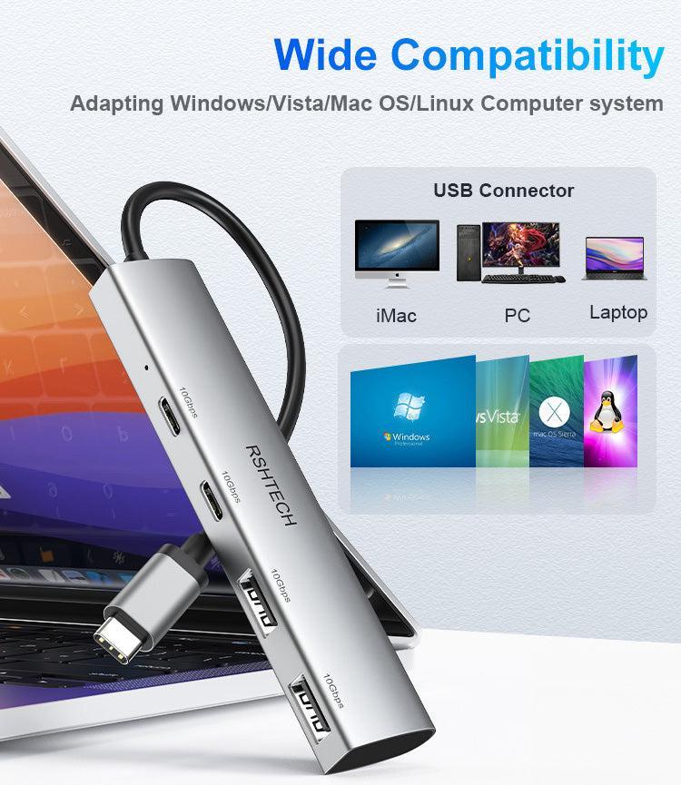 NÖRDIC Gen2 3.2 USB-C 4-ports Hub 10Gbps 20cm kabel 2xUSB-A 2xUSB-C