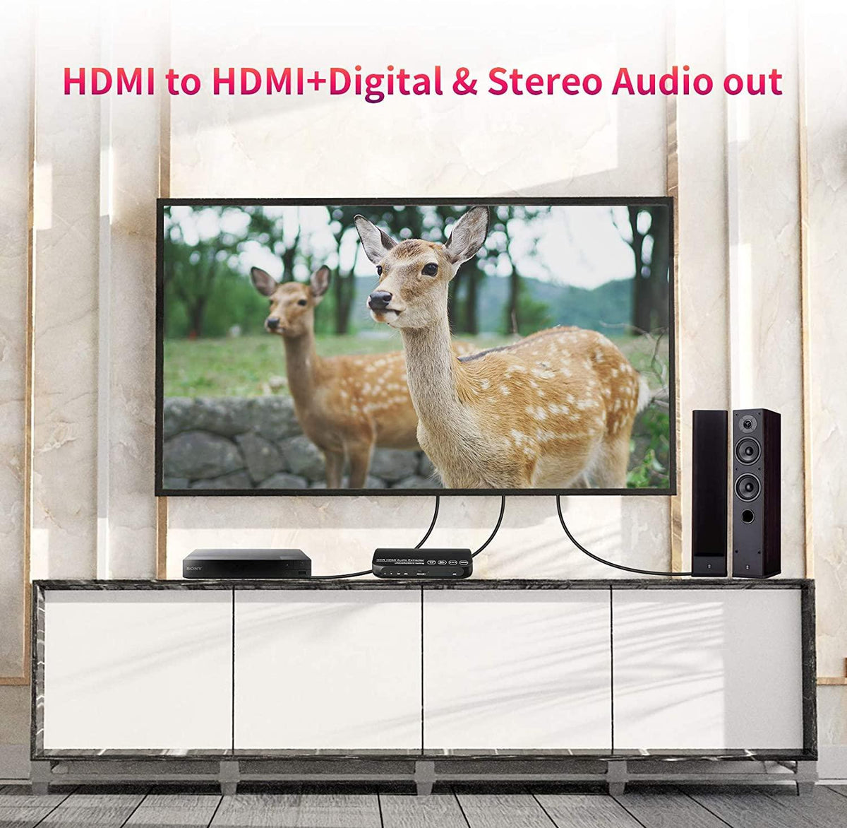 NÖRDIC HDMI 2.0 bue 4k 60Hz HDR Extractor YUV4: 4: 4 HDMI input til HDMI, SPDIF, R / L og AUX OUTPUT ARC konverter