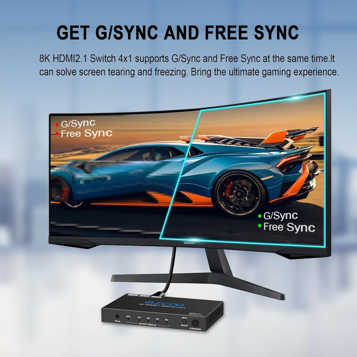 NÖRDIC 8K HDMI 2.1 eARC/ARC-Soundbar Ekstraktor med indbygget 4 til 1-switch, Dolby Vision, Dolby Atmos, LPCM 7.1CH, CEC, HDR, VRR, HDCP 2.3