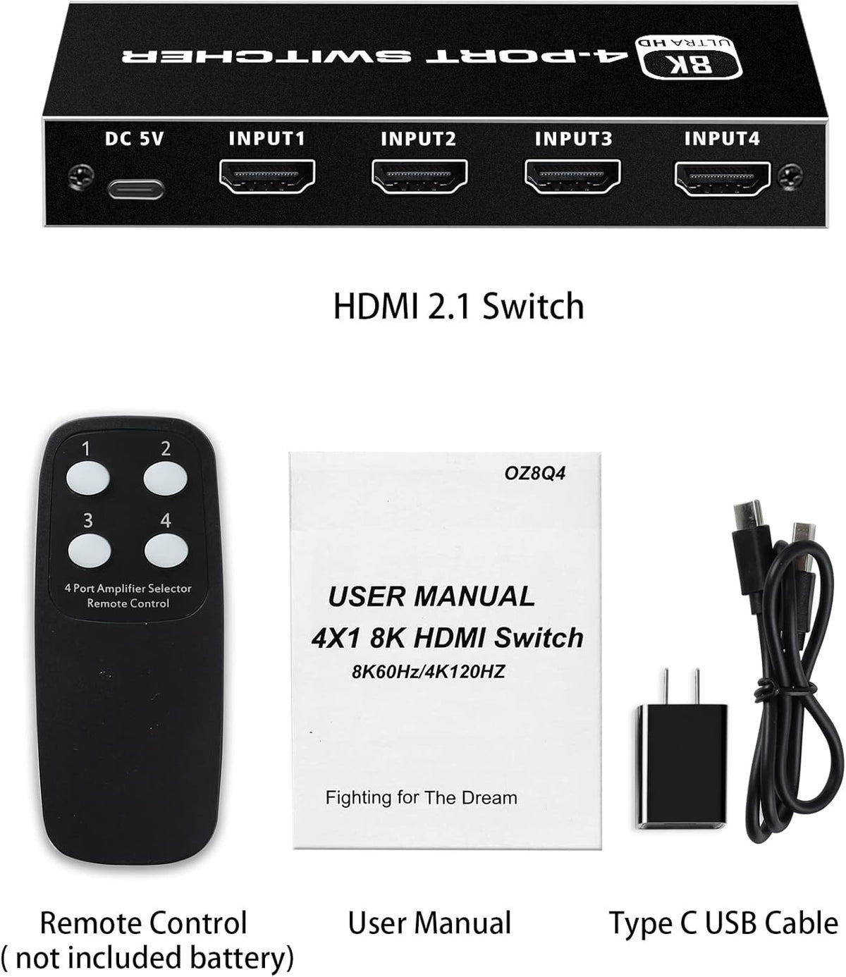 NÖRDIC HDMI 2.1 Switch 4 til 1 8K60Hz 4K144Hz 48Gbps