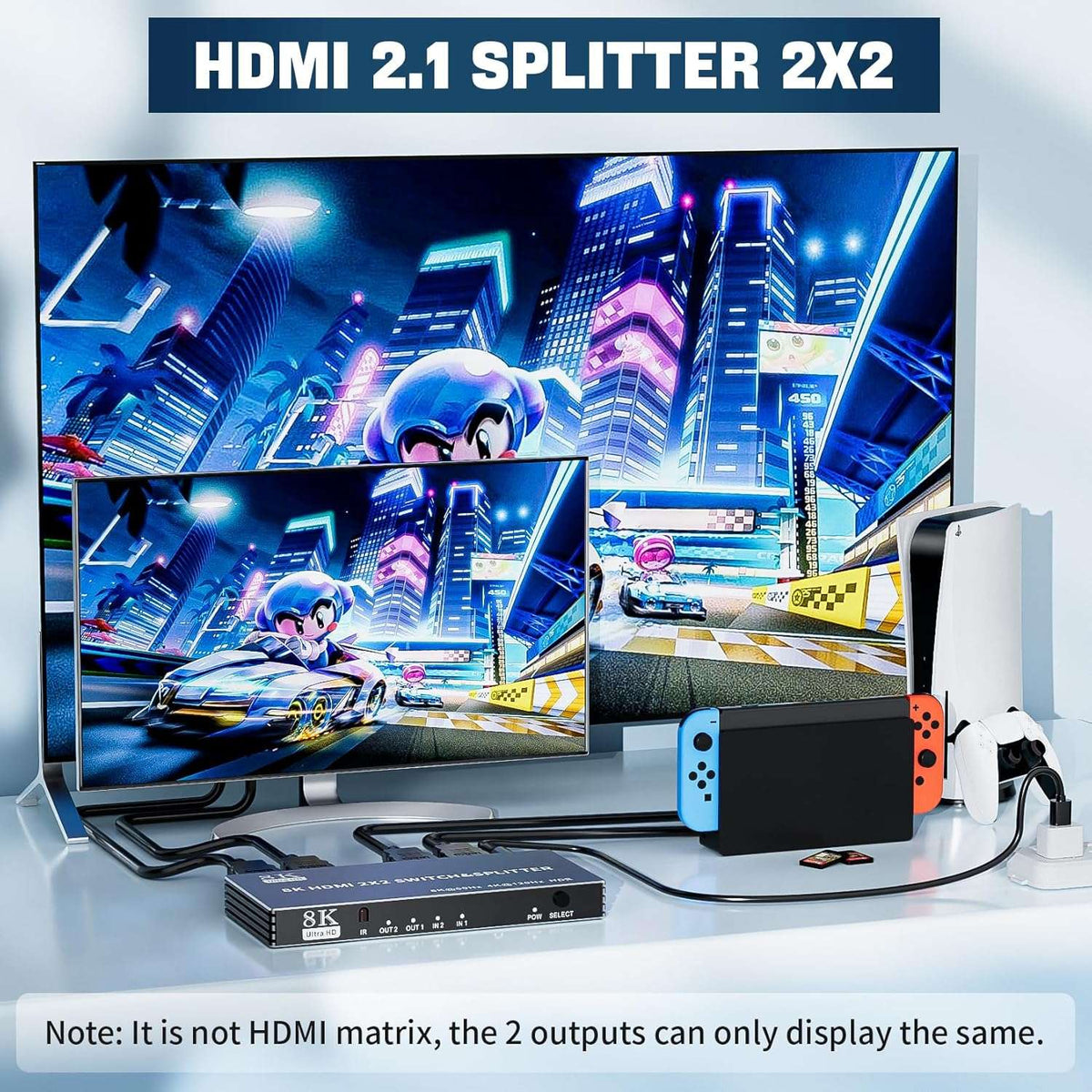 NÖRDIC HDMI 2.1 Switch & Splitter 2x2 8K60Hz 4K120Hz HDR HDCP2.3