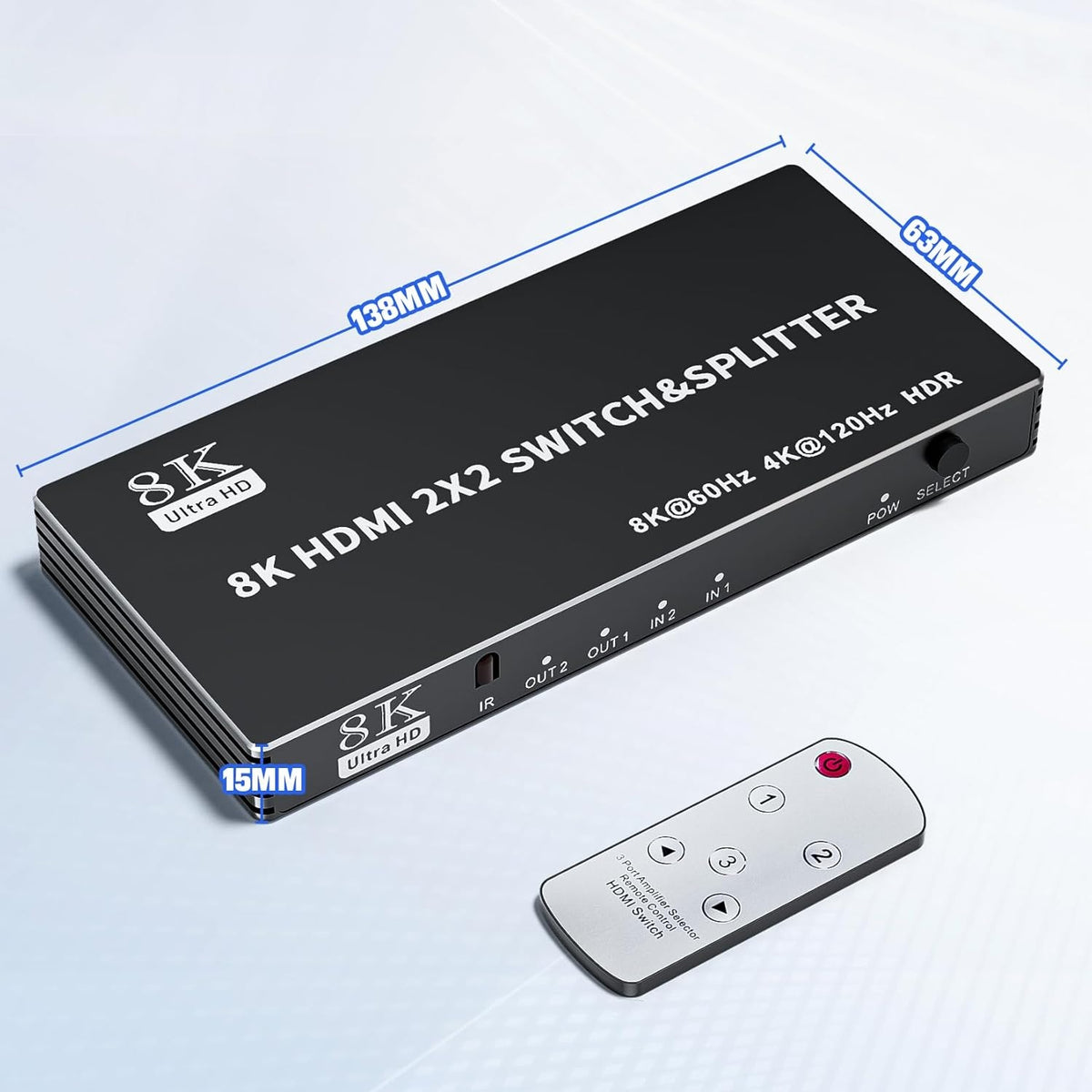NÖRDIC HDMI 2.1 Switch & Splitter 2x2 8K60Hz 4K120Hz HDR HDCP2.3