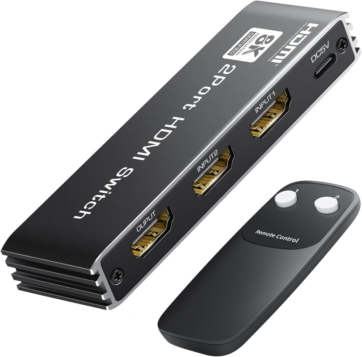 NÖRDIC HDMI 2.1 Switch 2 til 1 8K60Hz 4K@120Hz med fjernbetjening, aluminium