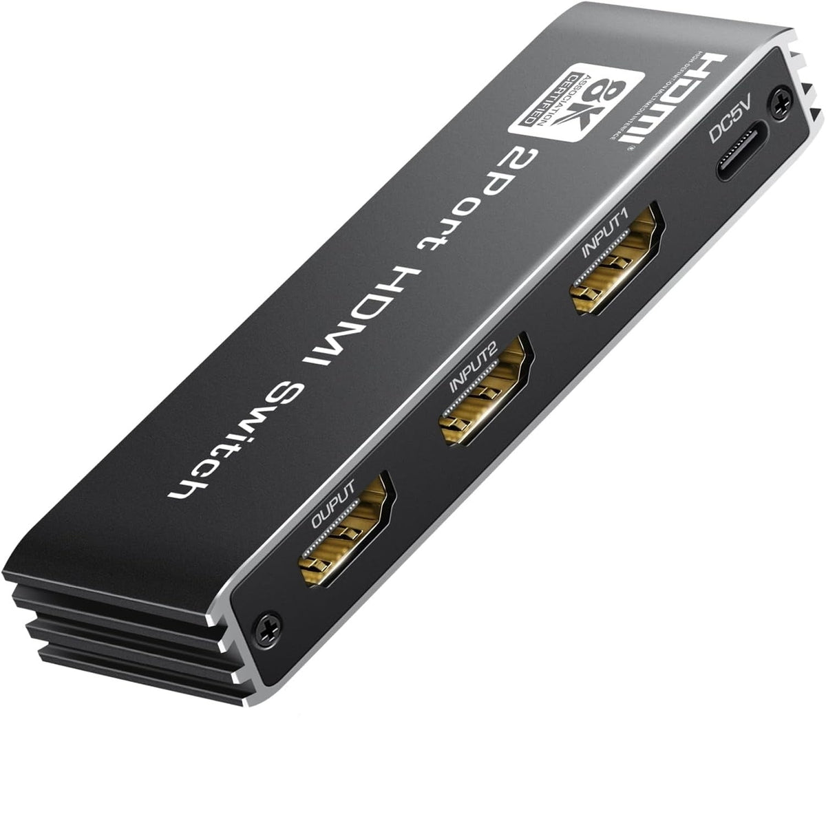 NÖRDIC HDMI 2.1 Switch 2 til 1 8K60Hz 4K@120Hz med fjernbetjening, aluminium
