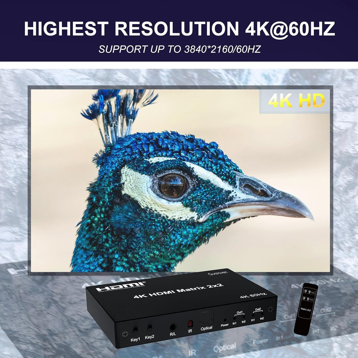 NÖRDIC HDMI 4K 60Hz Matrix-switch 2x2 3D Video Toslink Stereo EDID