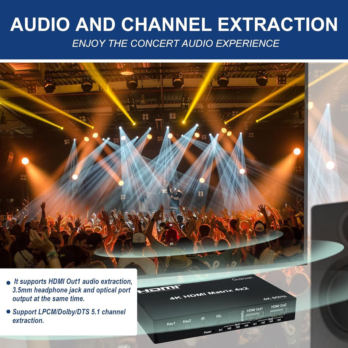 NÖRDIC HDMI 4K 60Hz Matrix-switch 4x2 3D Video Toslink Stereo EDID