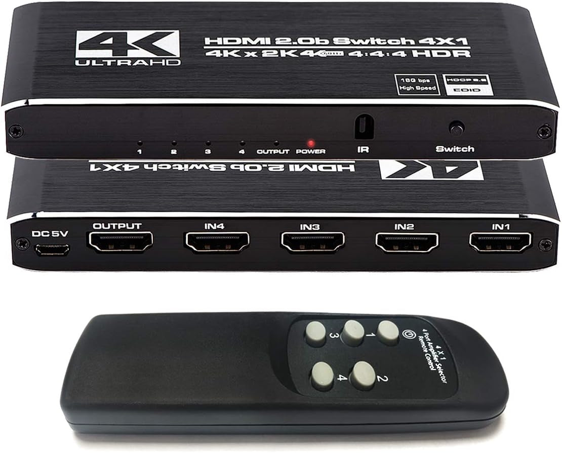 NÖRDIC HDMI 2.0 4x1 Switch 4K60Hz med fjernbetjening