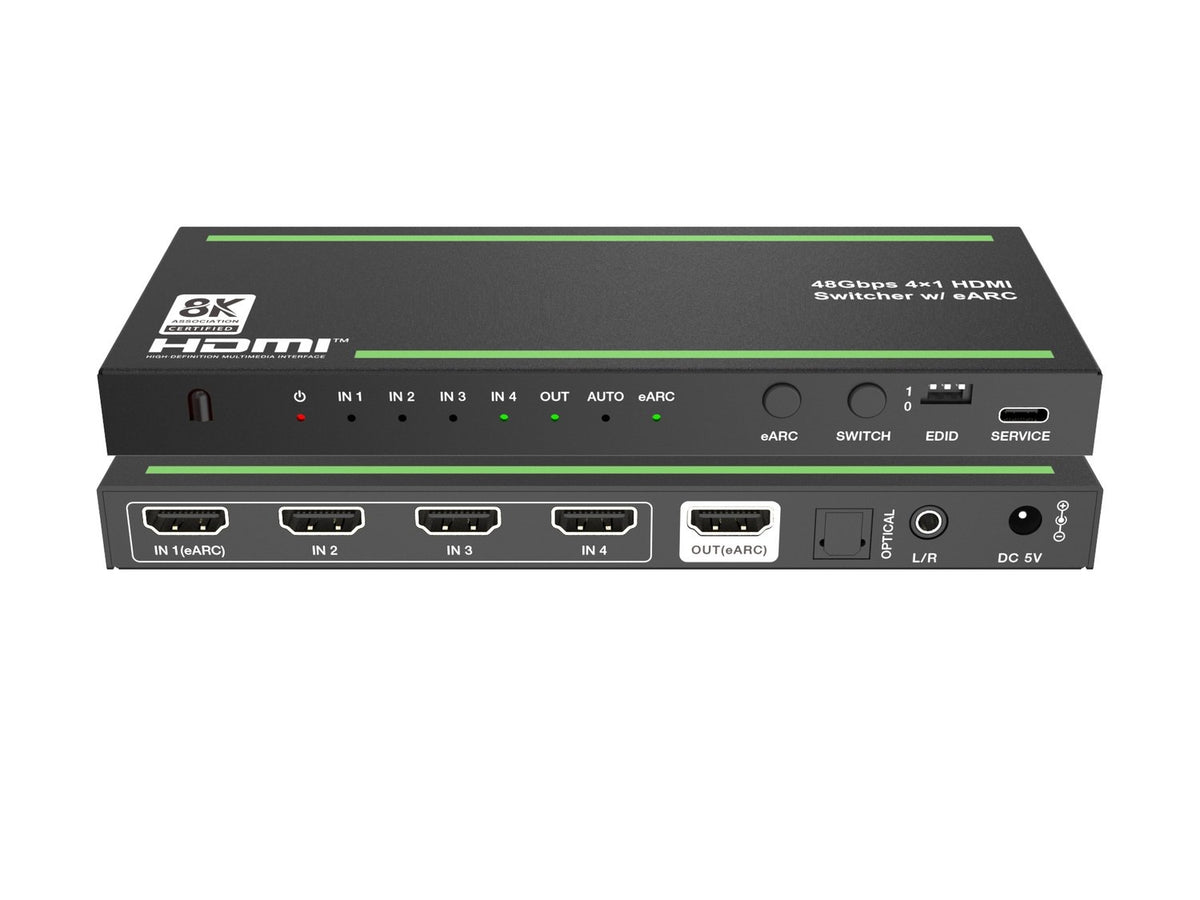 NÖRDIC 8K HDMI 2.1 eARC/ARC Switch og Extractor 4 til 1 Optisk SPDIF & Stereo CEC HDR Dolby Atmos, True HD, Digital Plus, DTS-HD Master
