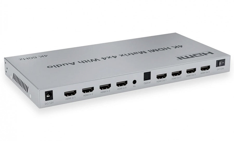 NÖRDIC HDMI Matrix 4x4 switch 4K 60Hz med lydoverførsel