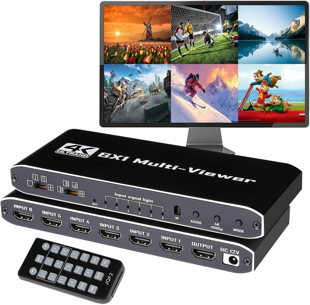 NÖRDIC HDMI Multi-Viewer 6 in 1 Out Sømløs Switcher 1080P HDMI HUB-switch til flere indgange, splitter til flere skærme