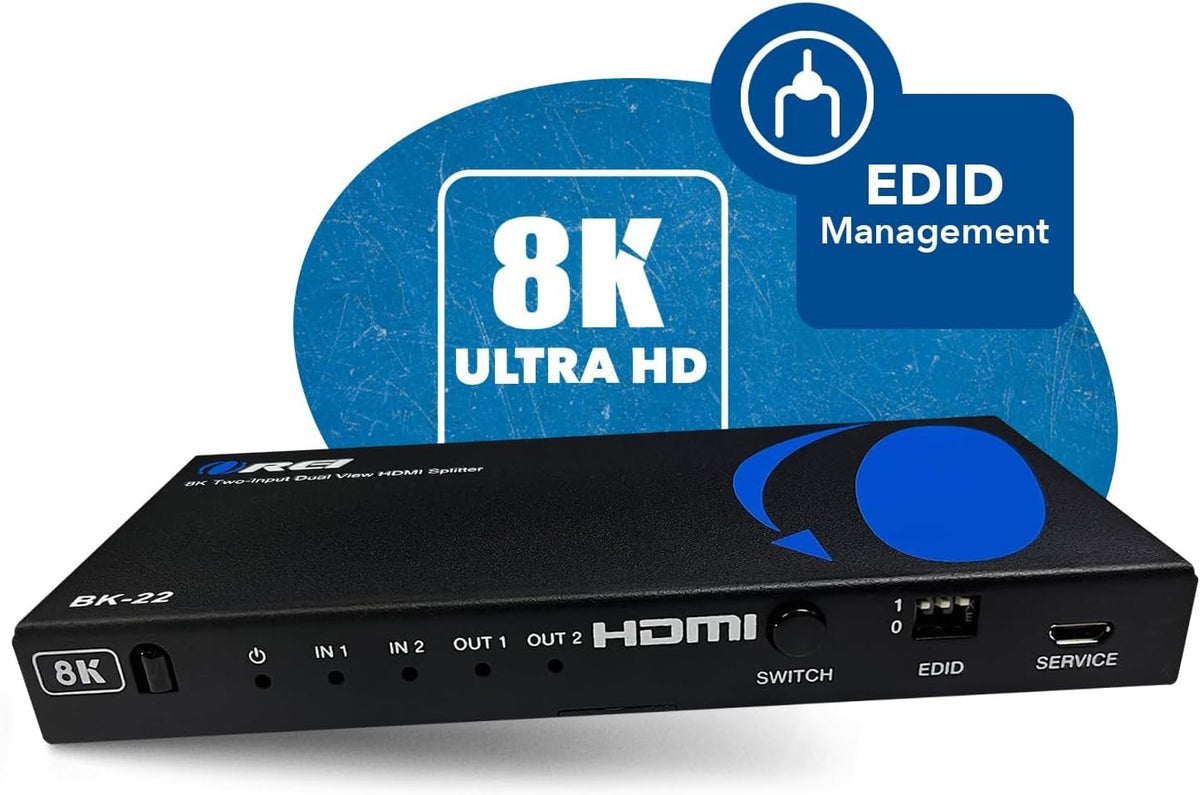 NÖRDIC HDMI Splitter 2 ind 2 ud, 8K@60Hz/4K@120Hz, 40Gbps, Dolby Vision Pass-Through, HDCP 2.3, automatisk EDID-håndtering