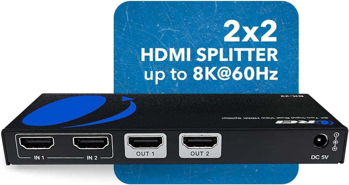 NÖRDIC HDMI Splitter 2 ind 2 ud, 8K@60Hz/4K@120Hz, 40Gbps, Dolby Vision Pass-Through, HDCP 2.3, automatisk EDID-håndtering