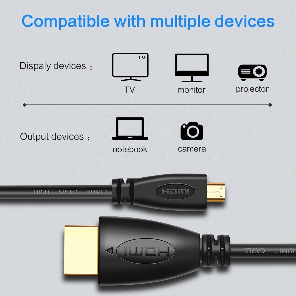 NÖRDIC HDMI til Mini HDMI-kabel 2m High Speed HDMI med Ethernet type A til type C han til mandlige sort