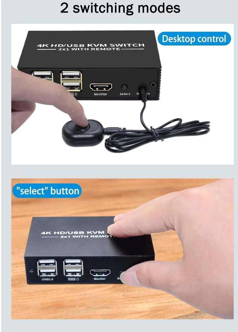 NÖRDIC KVM Switch 2 PC til 1 HDMI 2.0 og 4xUSB til Xbox, PS5, Laptop