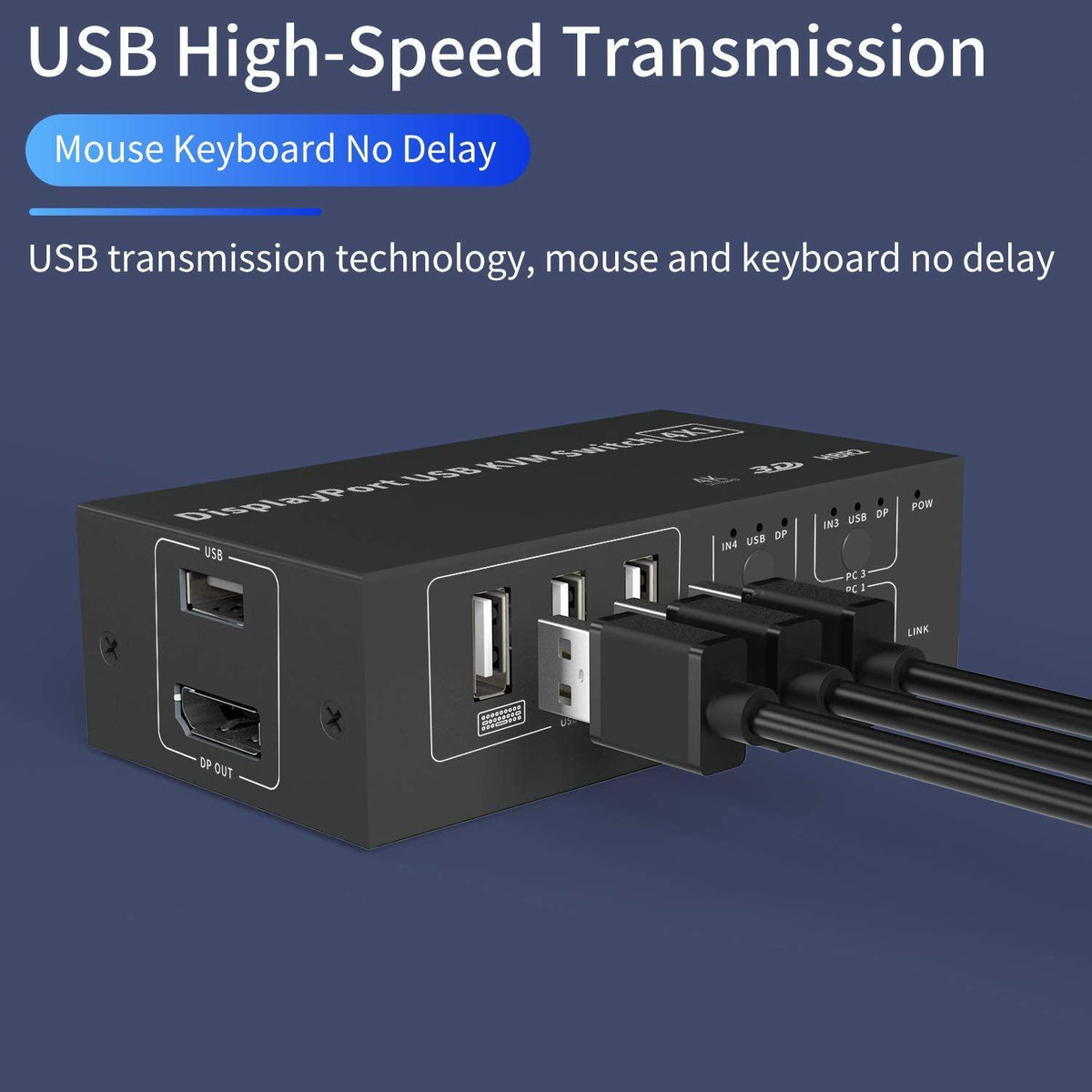 NÖRDIC KVM Switch 4 PC til 1 DisplayPort 1.2 4K 60Hz og 4x USB HDCP 2.2