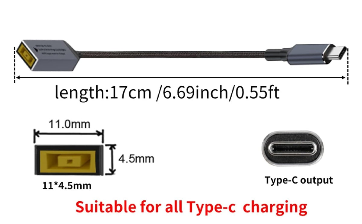 NÖRDIC Lenovo Square Yellow til USB-C adapter 17cm 100W