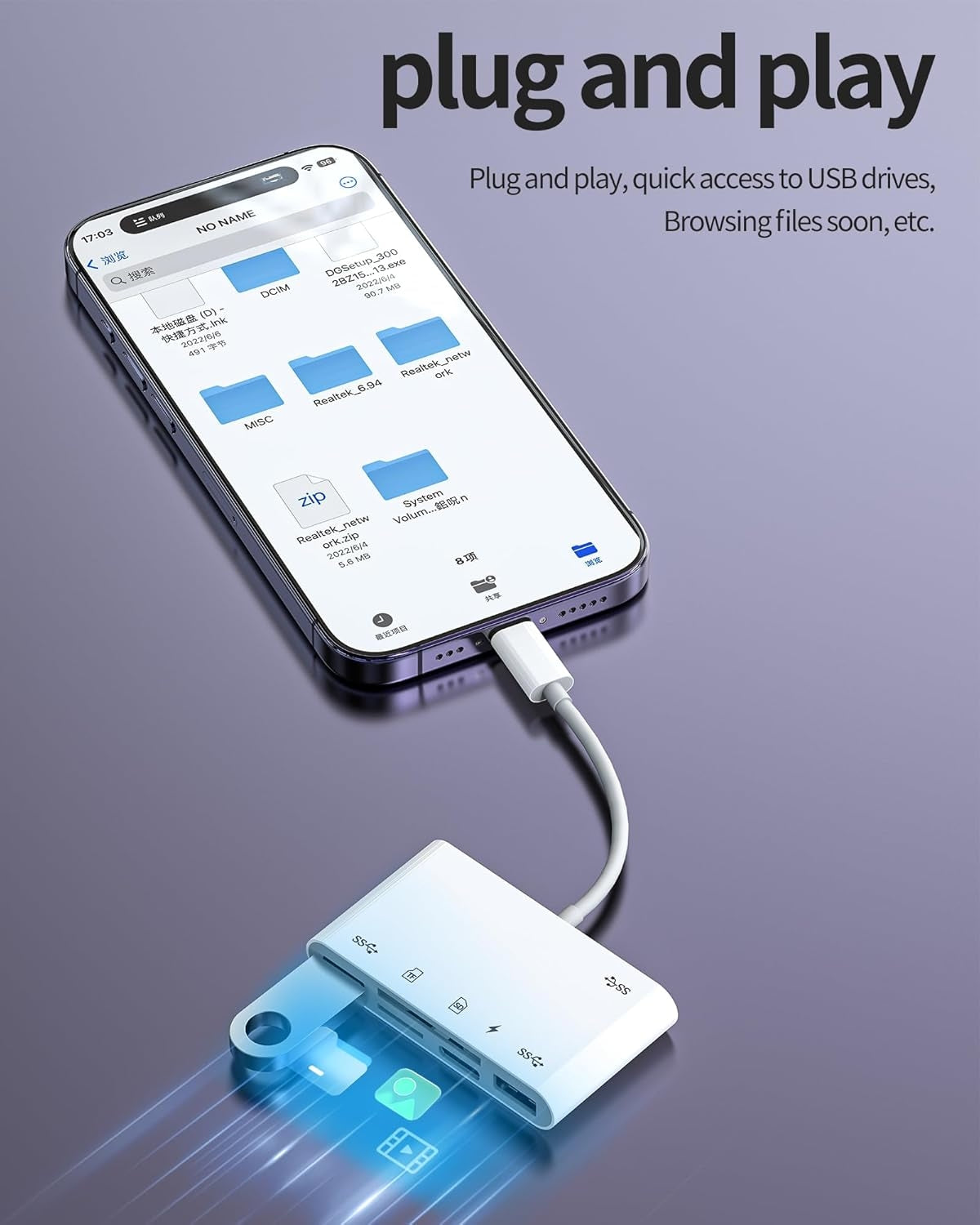NÖRDIC Lightning Kortlæser 2 Slot SD, MicroSD 3xUSB-A 1xLightning-opladning UHS-I