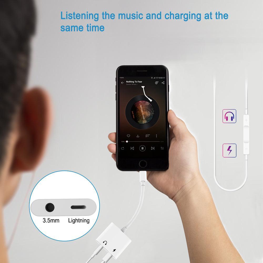 NÖRDIC Lightning adapter til 1x Lightning og 1xljud 3,5 mm hvid 10cm kabel