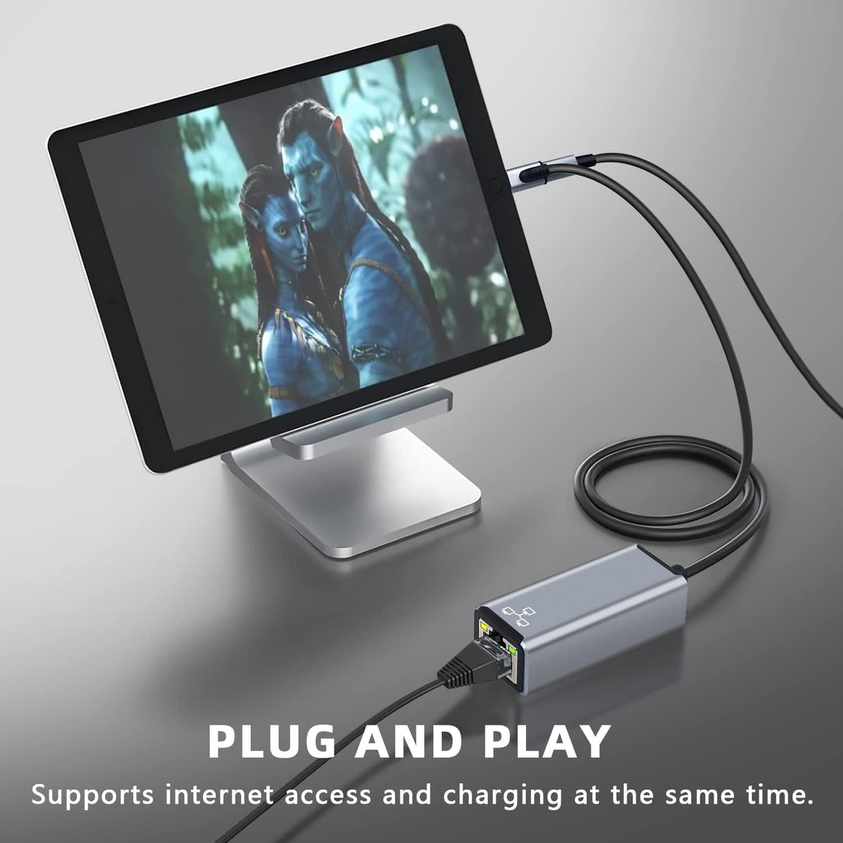 NÖRDIC Lightning til Ethernet-netværksadapter med 20W opladningsport til iPhone/iPad, RJ45 Plug & Play, understøtter 100Mbps, 50cm