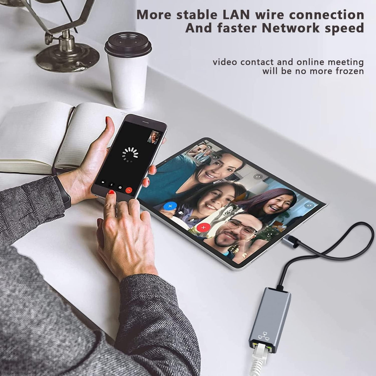 NÖRDIC Lightning til Ethernet-netværksadapter med 20W opladningsport til iPhone/iPad, RJ45 Plug & Play, understøtter 100Mbps, 50cm