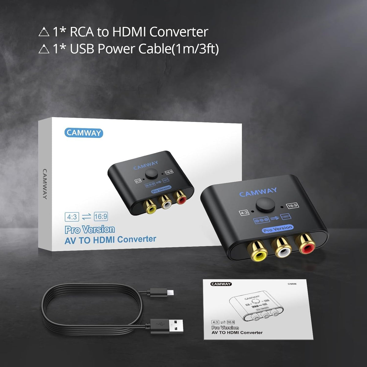 NÖRDIC RCA AV til HDMI-konverter 16:9/4:3 1080P Mini Composite CVBS Video- og Lydkonverter med understøttelse af PAL og NTSC