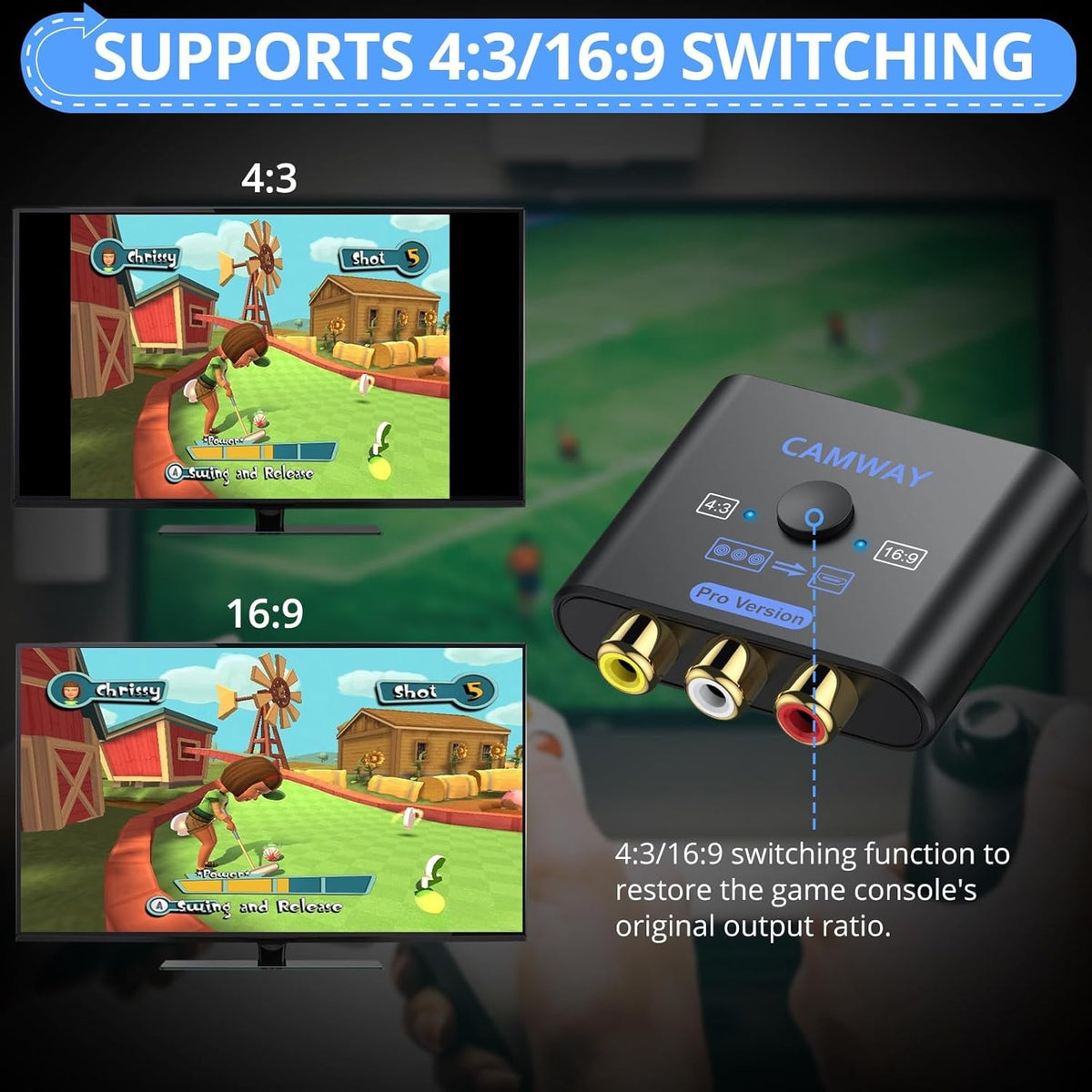 NÖRDIC RCA AV til HDMI-konverter 16:9/4:3 1080P Mini Composite CVBS Video- og Lydkonverter med understøttelse af PAL og NTSC