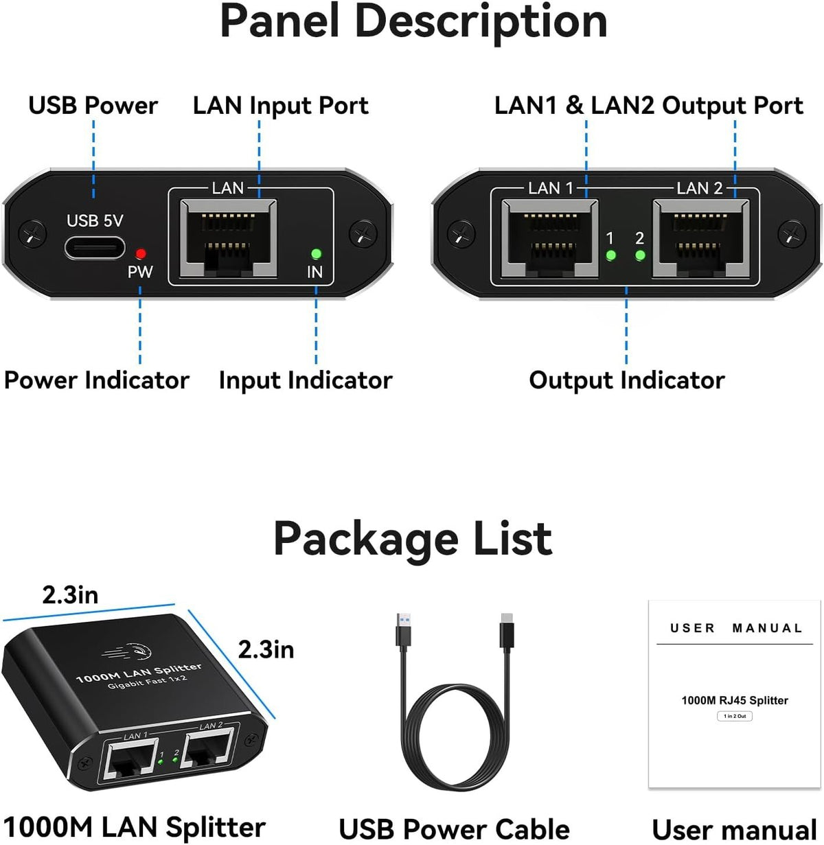 NÖRDIC RJ45-splitter 1 til 2 Ethernet Giga 1000Mbps Netværk