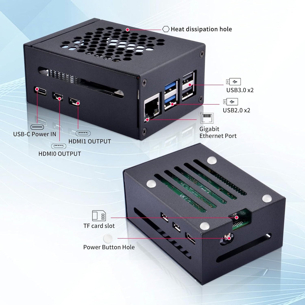 NÖRDIC Raspberry Pi 5-kabinet med Pi5-officiel aktiv køler, understøtter PCIe M.2 NVMe SSD