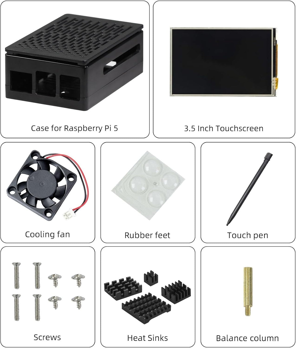 NÖRDIC 3,5" Touchskærm med Raspberry Pi 5-kabinet, 480x320 TFT LCD-panel, 60Hz-skærm med miniblæser og heatsink