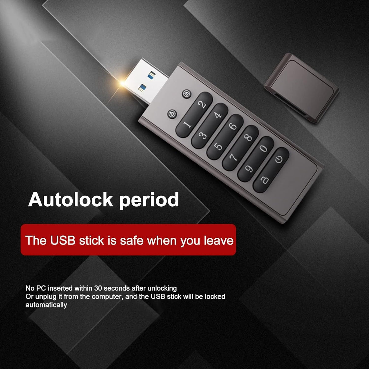 NÖRDIC Sikkert krypteret USB-drev med adgangskodebeskyttelse og lås, AES-256-bit, USB 3.0 til personlig beskyttelse, 256 GB