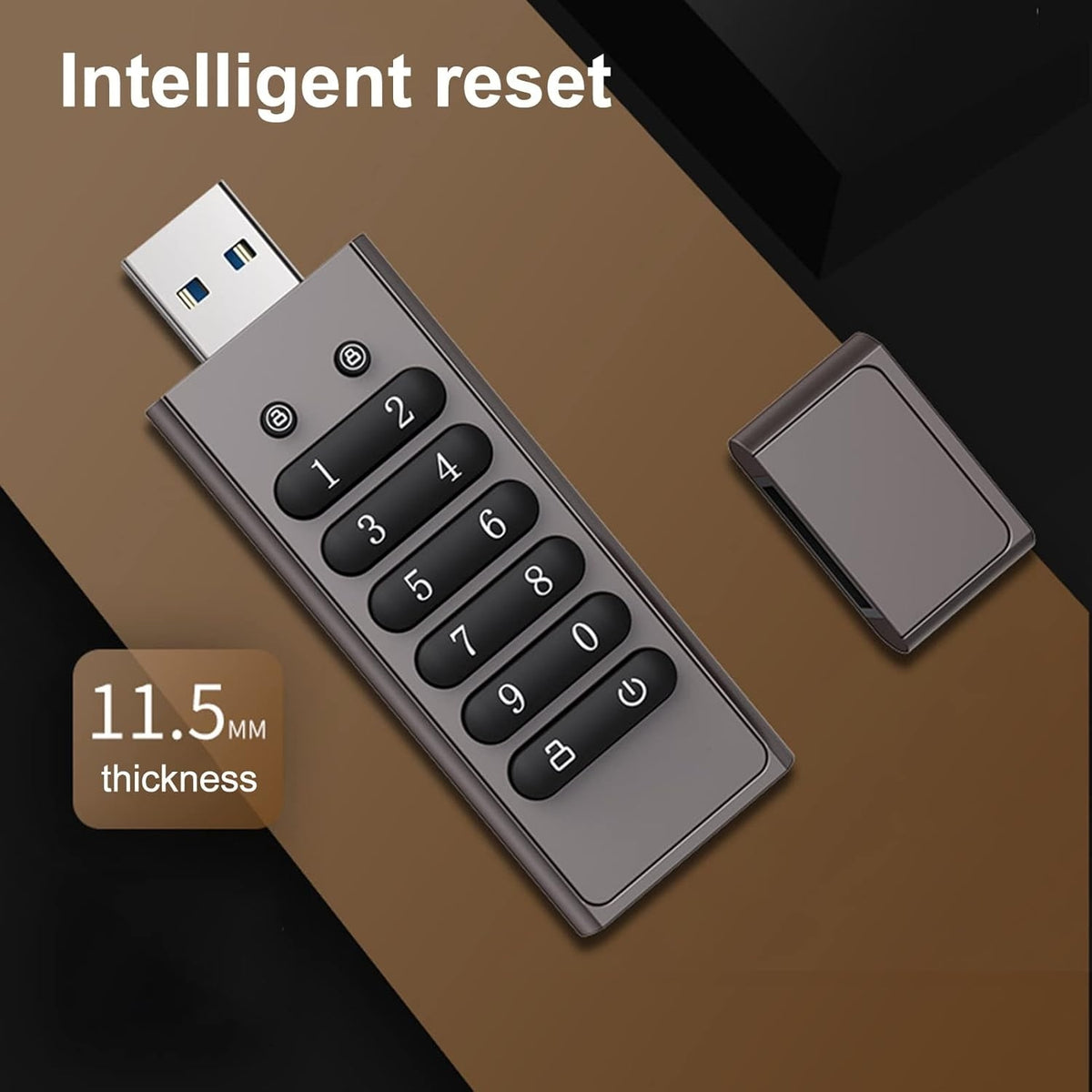 NÖRDIC Sikkert krypteret USB-drev med adgangskodebeskyttelse og lås, AES-256-bit, USB 3.0 til personlig beskyttelse, 64 GB