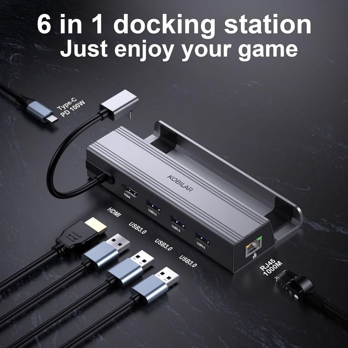 NÖRDIC Steam Deck dockingstation 1 til 6 - 1xHDMI4K60Hz, 1xUSB-C PD100W, 3xUSB-A 3.0 5Gbps, 1xRJ45 GigaLAN