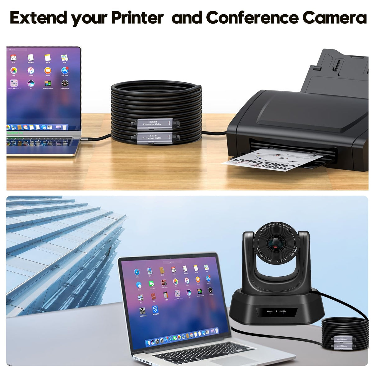 NÖRDIC USB 3.0 Aktiv Printerkabel - 10m USB A til USB B 3.0 Kompatibel med printer, konferencerkamera, dockingstation, harddisk og mere