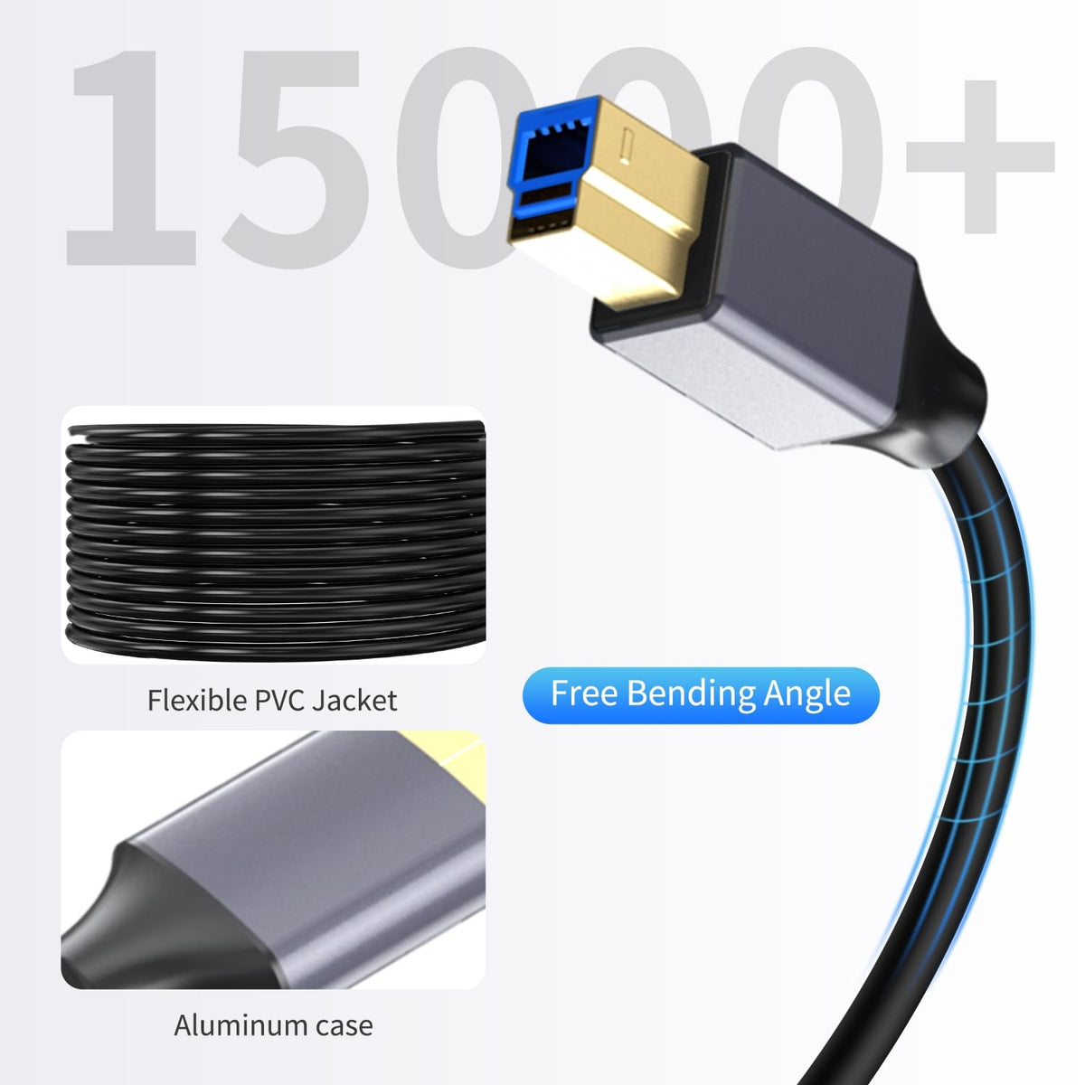NÖRDIC USB 3.0 Aktiv Printerkabel - 10m USB A til USB B 3.0 Kompatibel med printer, konferencerkamera, dockingstation, harddisk og mere