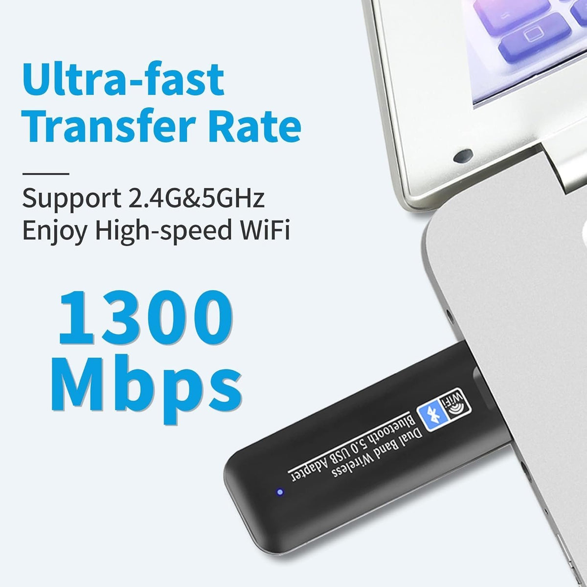NÖRDIC WIFI6 Bluetooth 5.0 trådløs USB 3.0 adapter Dual Band 2.4/5.8GHz 1300Mbps