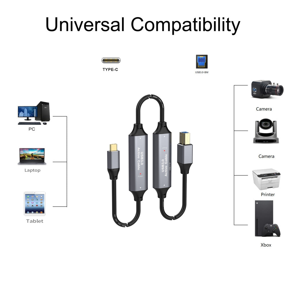 NÖRDIC USB 3.0-kabel USB-C til USB-B 5Gbps 10m USB-printerkabel