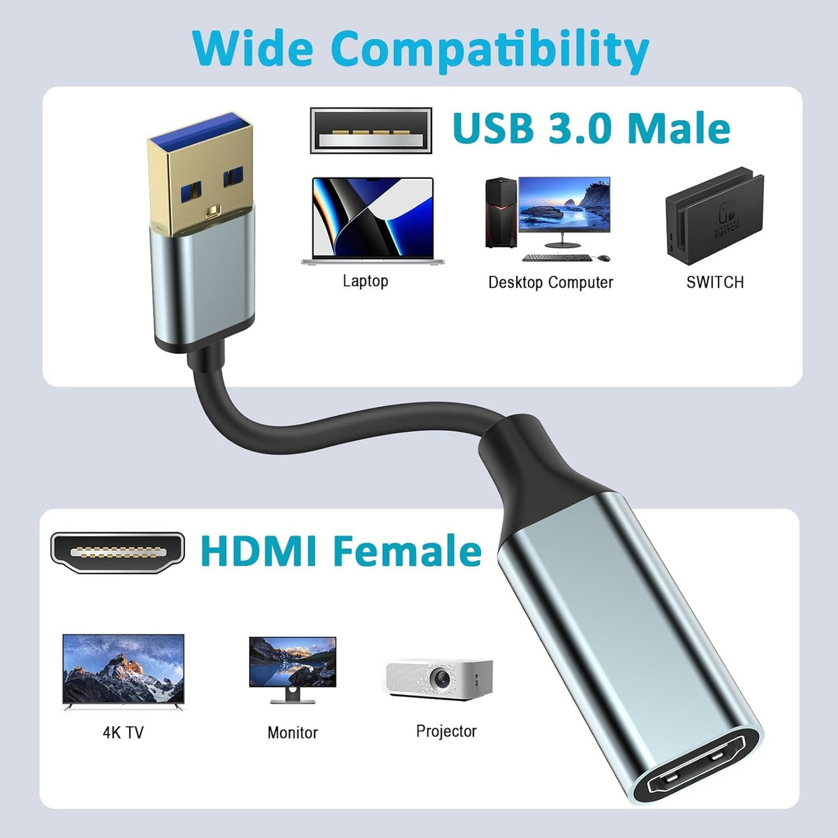 NÖRDIC USB3.0 til HDMI-konverter 1080P 60Hz