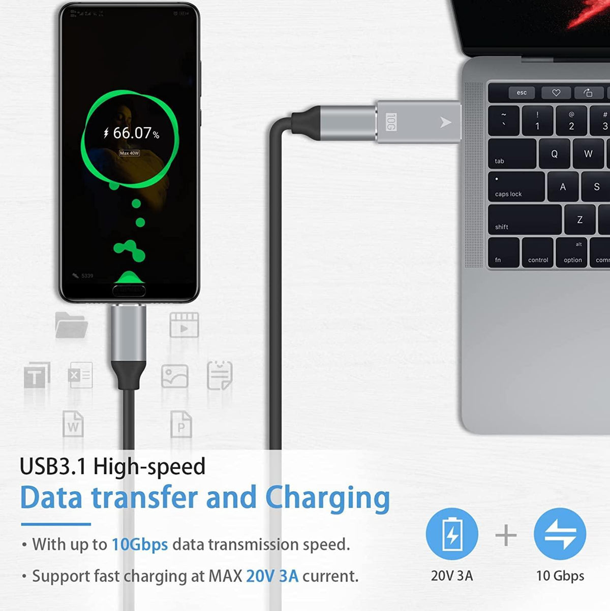 NÖRDIC USB3.2 Gen2 USB-C til USB-A adapter 10Gbps metal