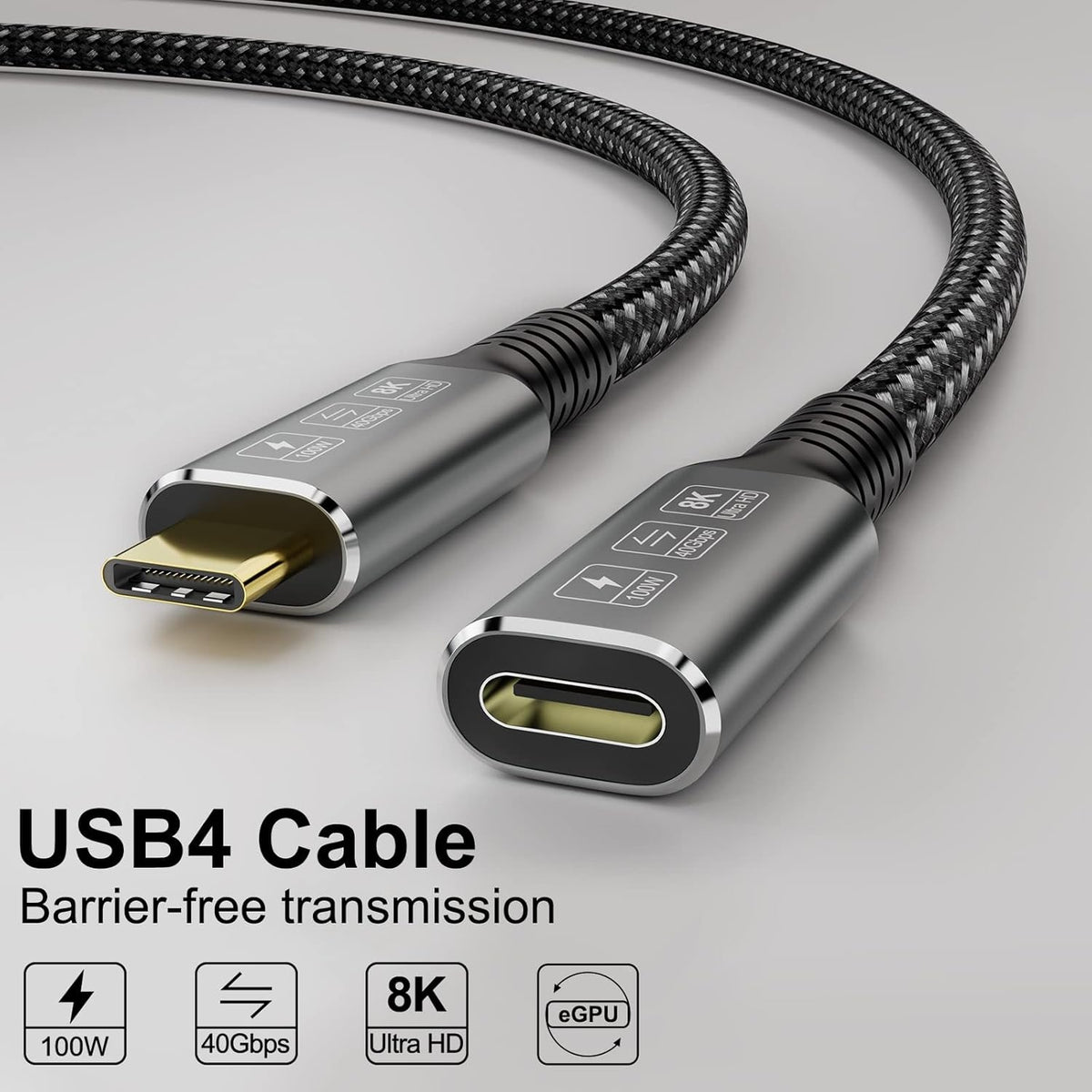 NÖRDIC USB 4 forlænger kabel 2m 40Gbps 100W 8K60Hz