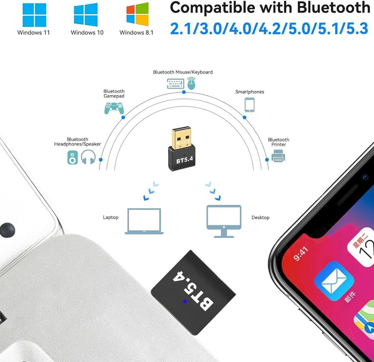 NÖRDIC USB-A Bluetooth 5.4 dongle Bluetooth USB-adapter BT ver 5.4