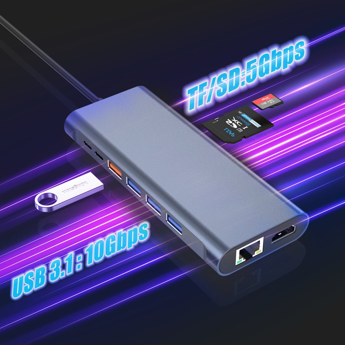 NÖRDIC USB-C 1 til 14 Dockingstation Trippleskærme, 2xHDMI, 1xDP, 1xUSB-C PD 100W, 2xUSB-C, 4xUSB-A, med Ethernet