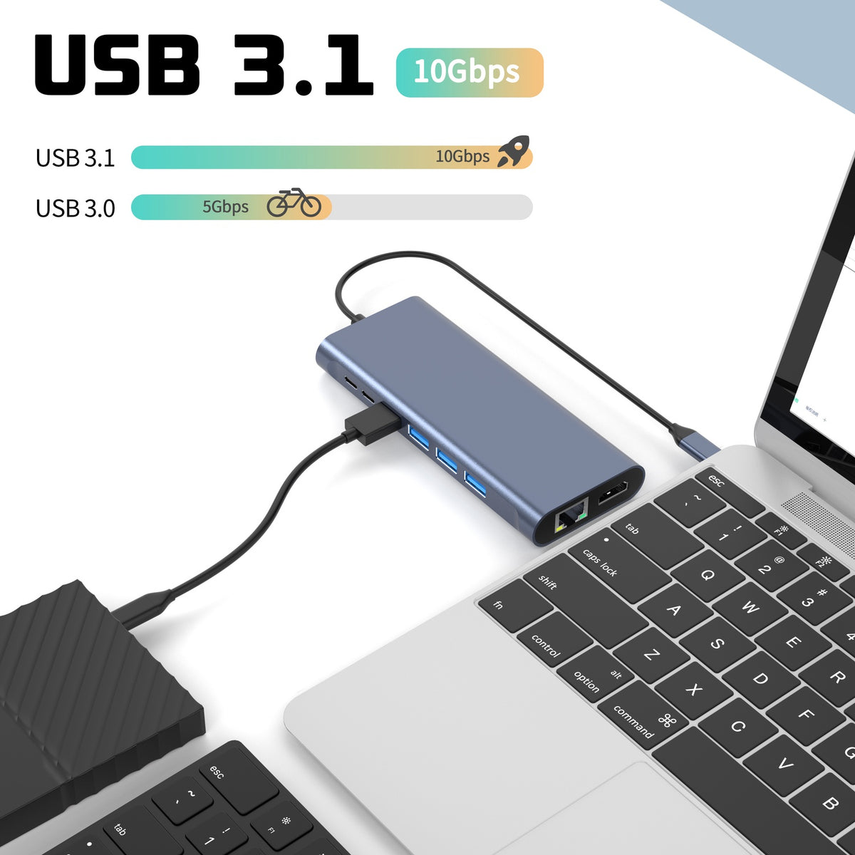 NÖRDIC USB-C 1 til 14 Dockingstation Trippleskærme, 2xHDMI, 1xDP, 1xUSB-C PD 100W, 2xUSB-C, 4xUSB-A, med Ethernet