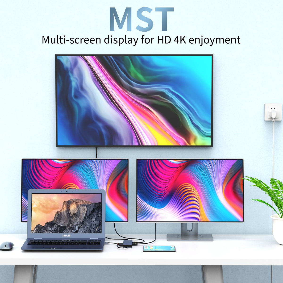 NÖRDIC USB-C 1 till 7 Dockningsstation 2xHDMI 1xDP 1xUSB-C PD100W 1xUSB-C 2xUSB-A