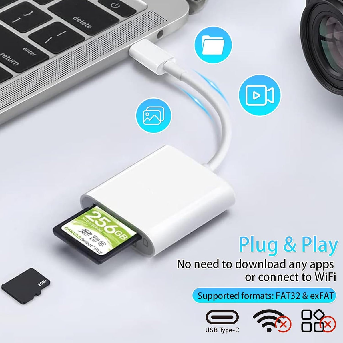 NÖRDIC USB-C kortlæser 2 slot SD, MicroSD UHS-I