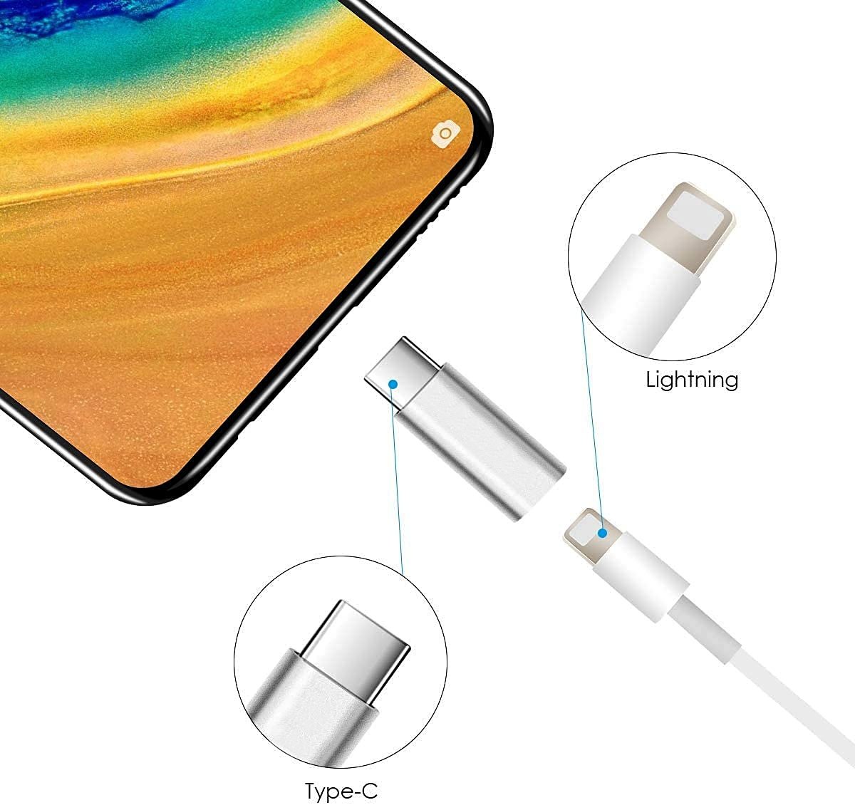 NÖRDIC USBC C mandlig Lightning ho (Non MFI) adapter sølv