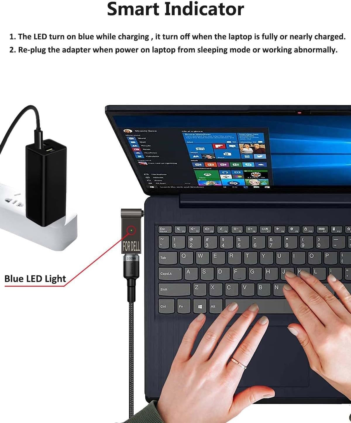 NÖRDIC USB-C till Laptopladdningsadapter, USB-C till DC-kontakt, 100W PD, DC 4,5×3,0mm för DELL